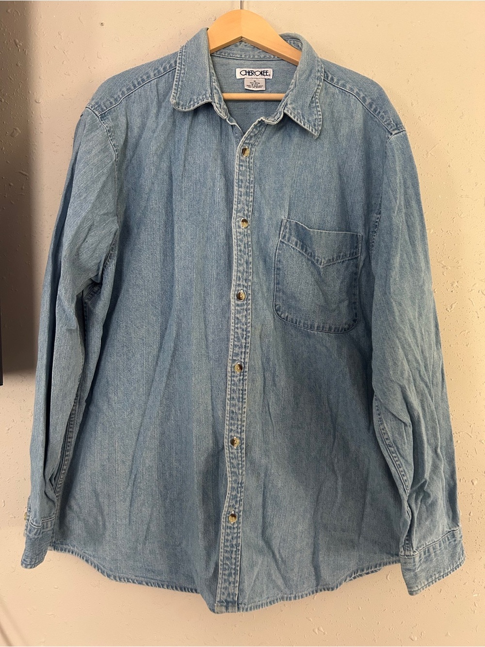 Cherokee Men's Light Blue Denim Shirt Jacket Button Down Casual Vintage 90s